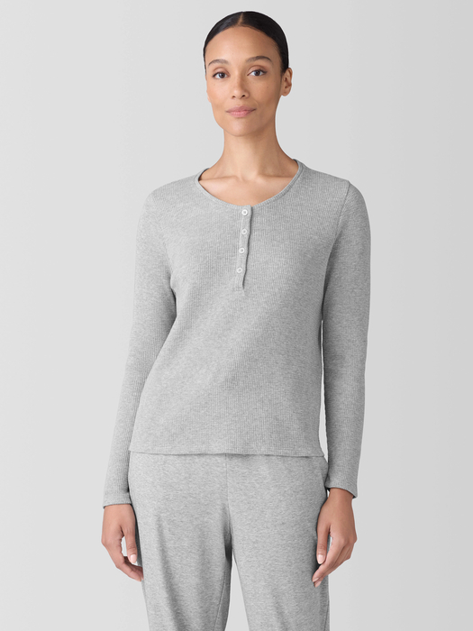 Mélange Organic Cotton Waffle Henley Sleep Top | eileen fisher outlet