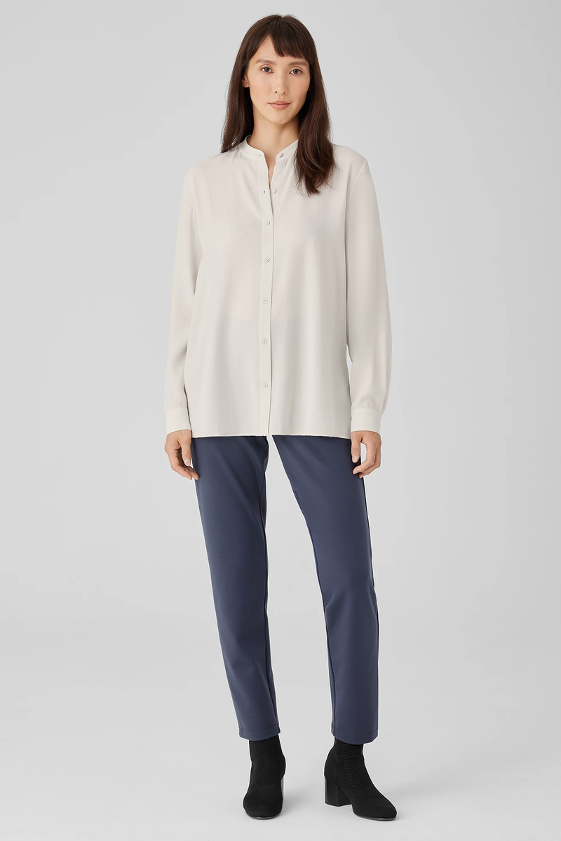 Textured Silk Jacquard Bateau Neck Long Top | eileen fisher outlet