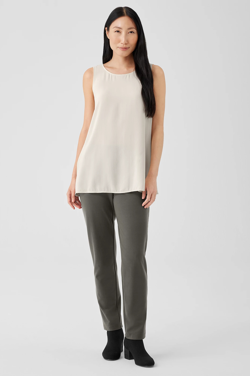 Textured Silk Jacquard Bateau Neck Long Top | eileen fisher outlet
