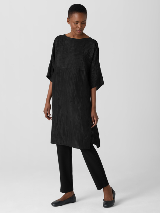 Textured Silk Jacquard Bateau Neck Long Top | eileen fisher outlet