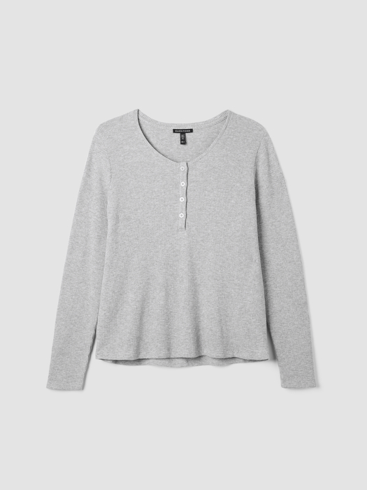Mélange Organic Cotton Waffle Henley Sleep Top | eileen fisher outlet