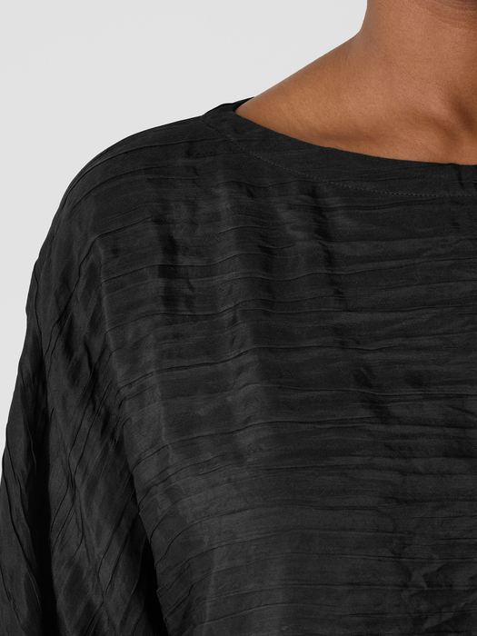 Textured Silk Jacquard Bateau Neck Long Top | eileen fisher outlet