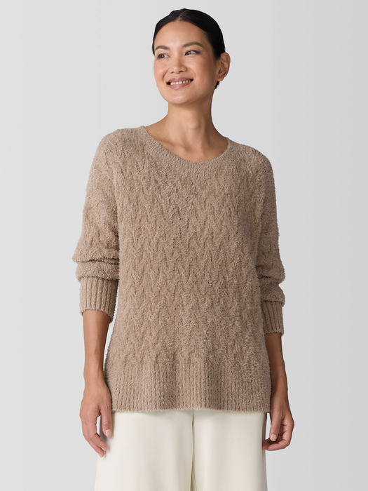 Fringed Organic Cotton Crew Neck Top | eileen fisher outlet