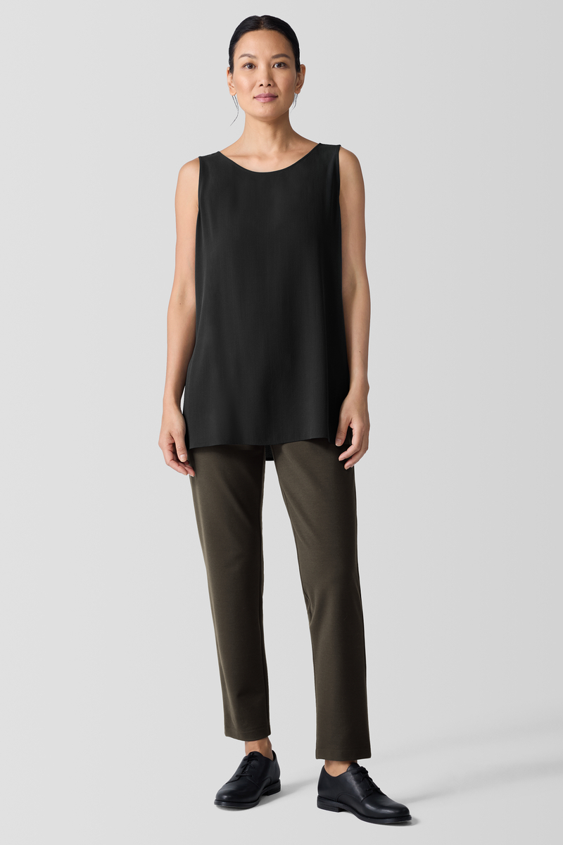 Textured Silk Jacquard Bateau Neck Long Top | eileen fisher outlet