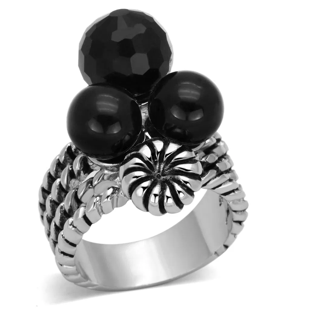3W330 - Rhodium-Messing - Ring mit AAA-Klasse CZ in schwarzem Diamant