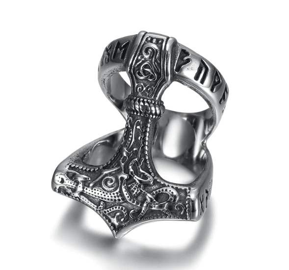 Beowulf Regalia Handgefertigter Edelstahl Öffnen Thor Hammer Ring