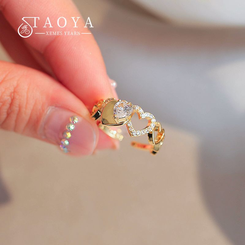 Design Süße Zircon Herz Anhänger Öffnungsringe koreanische Mode Schmuck Hochzeit Mädchen Luxus-Set Accessoires Für Frau 2022 Geschenk