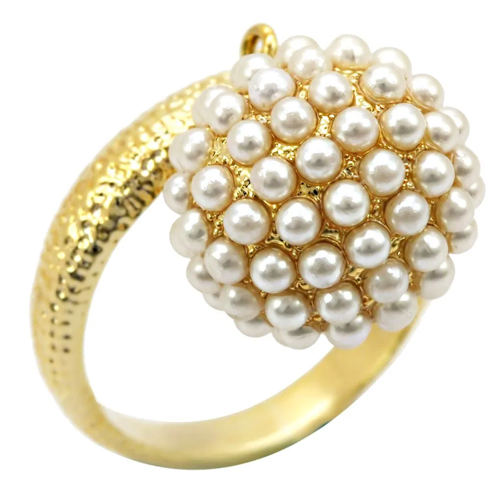 1W060 - Gold-Messing - Ring mit synthetischer Perle in Citrine Gelb
