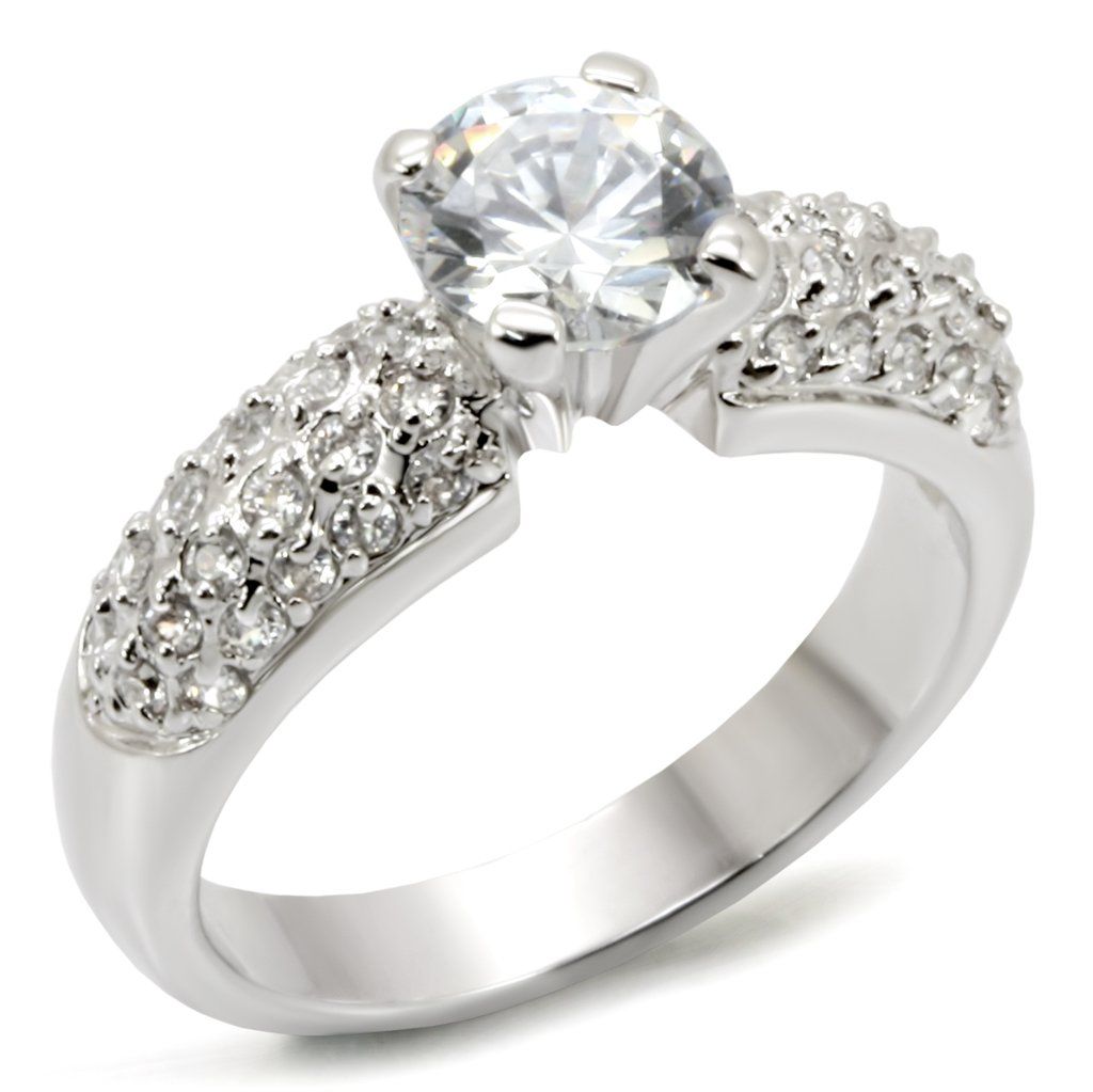 54908 - Rhodium-Messing - Ring mit AAA-Klasse CZ in Clear