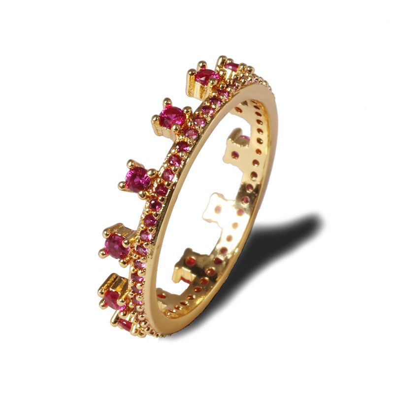 Mode Damen Krone geometrischer Diamant-Einlaid Kupferring