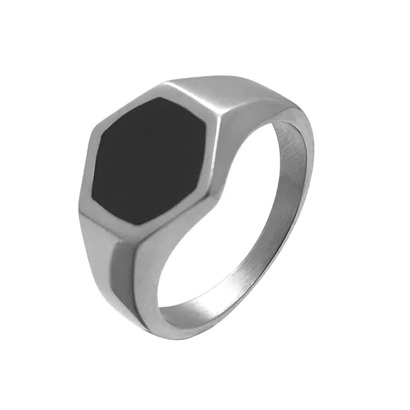 Hexagonal Black Gem Titanium Steel Männer Mode Match Ring