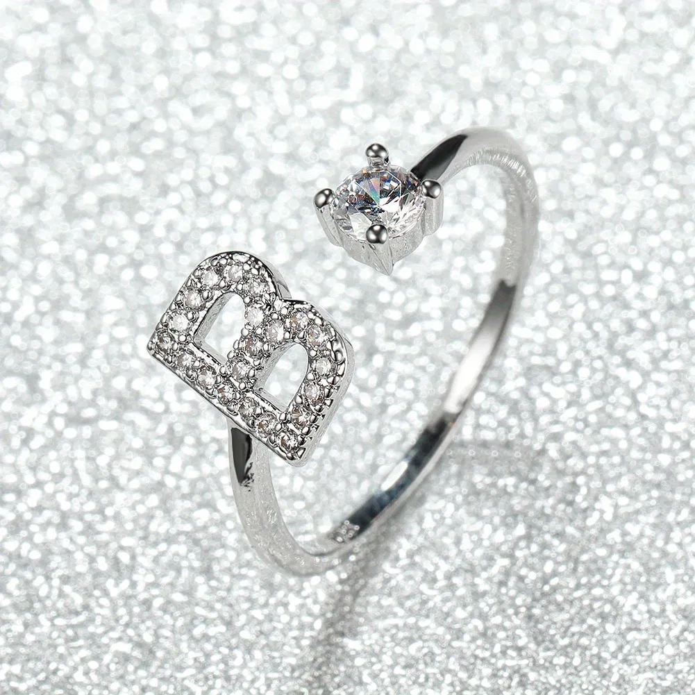 Trendy Silber ABCDJ Alphabet Ringe Edelstahl Ringe Hochzeit dekorative Liebesringe Brautjungfer Paare Geschenke