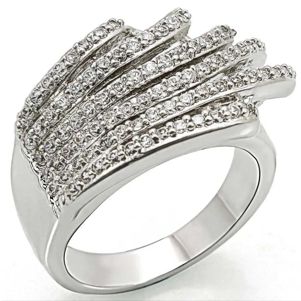 1W018 - Rhodium-Messing - Ring mit AAA-Klasse CZ in Clear