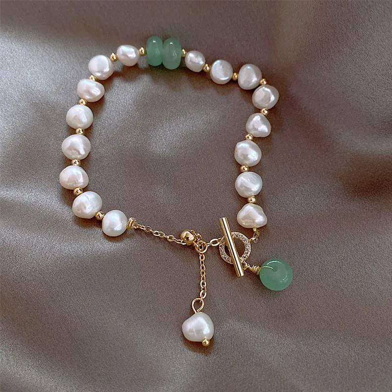Echtes Gold Elektro-Plating Barock Frischwasser Perle Design Schnalle Armband Ins Freundinnen Hand Schmuck einfacher Temperament Schmuck Großhandel