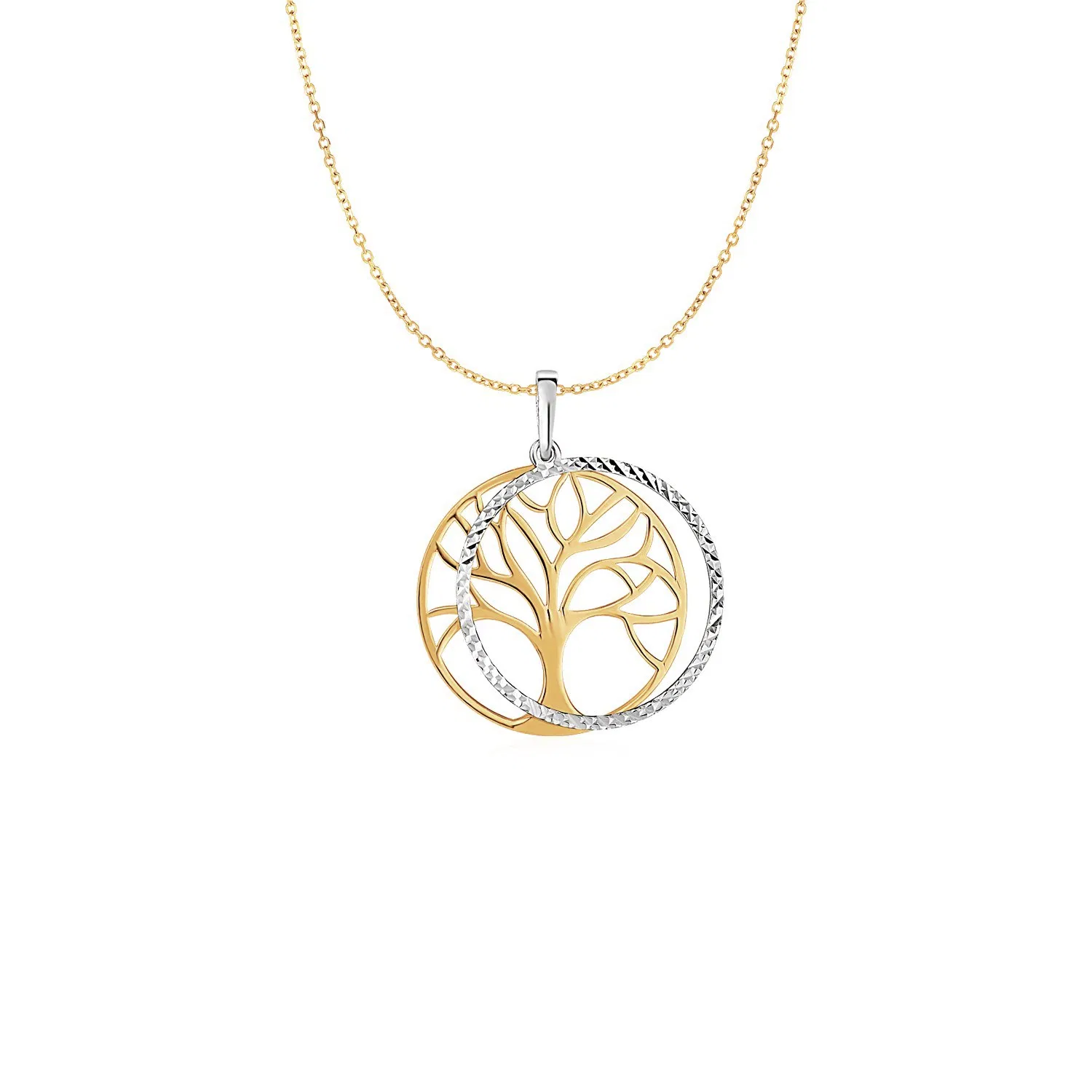 Zwei-Schicht Baum Anhänger in 14 Karat Zwei-Ton - Gold