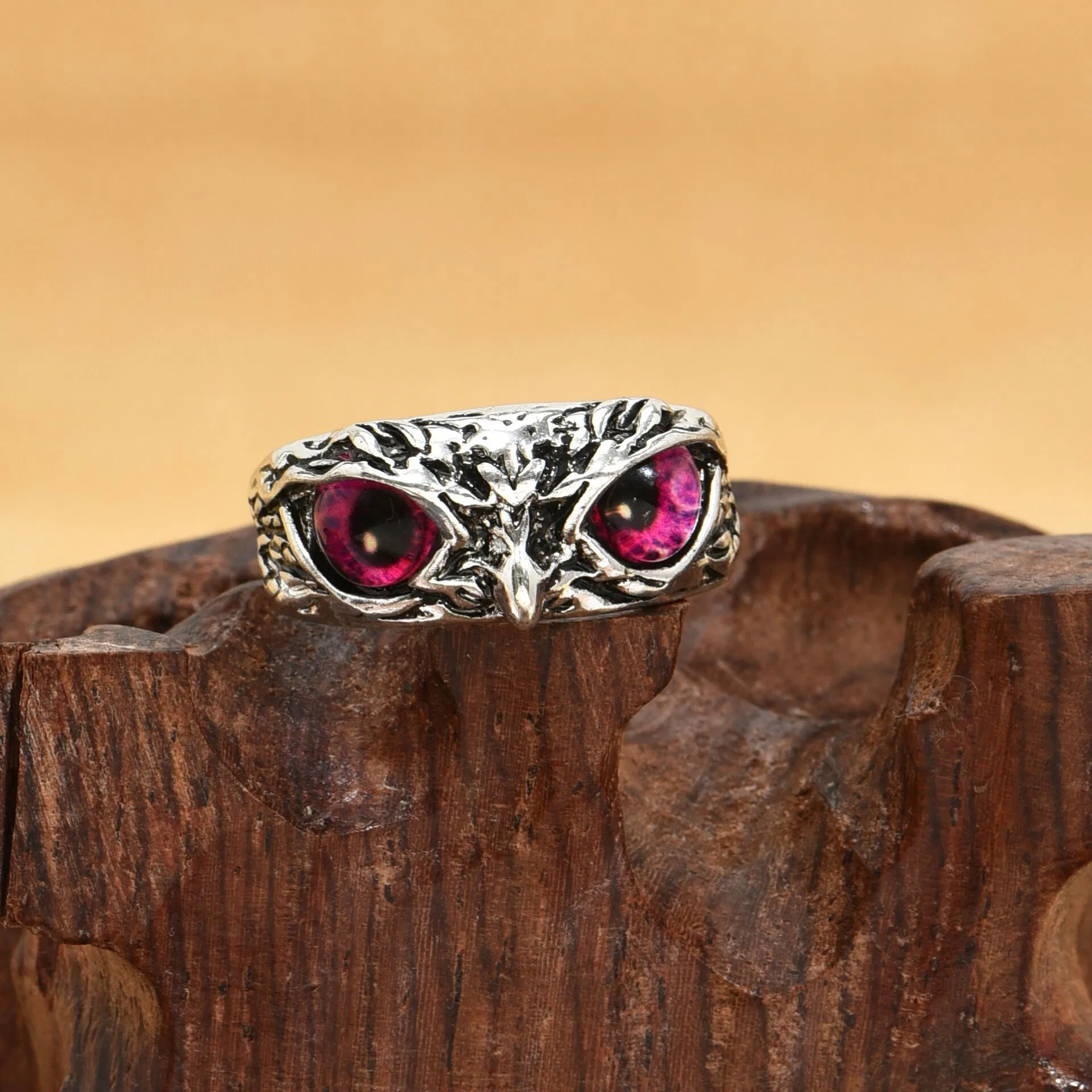 Owl Multicolor Eye Ring Vintage Open Adjustable Ringe