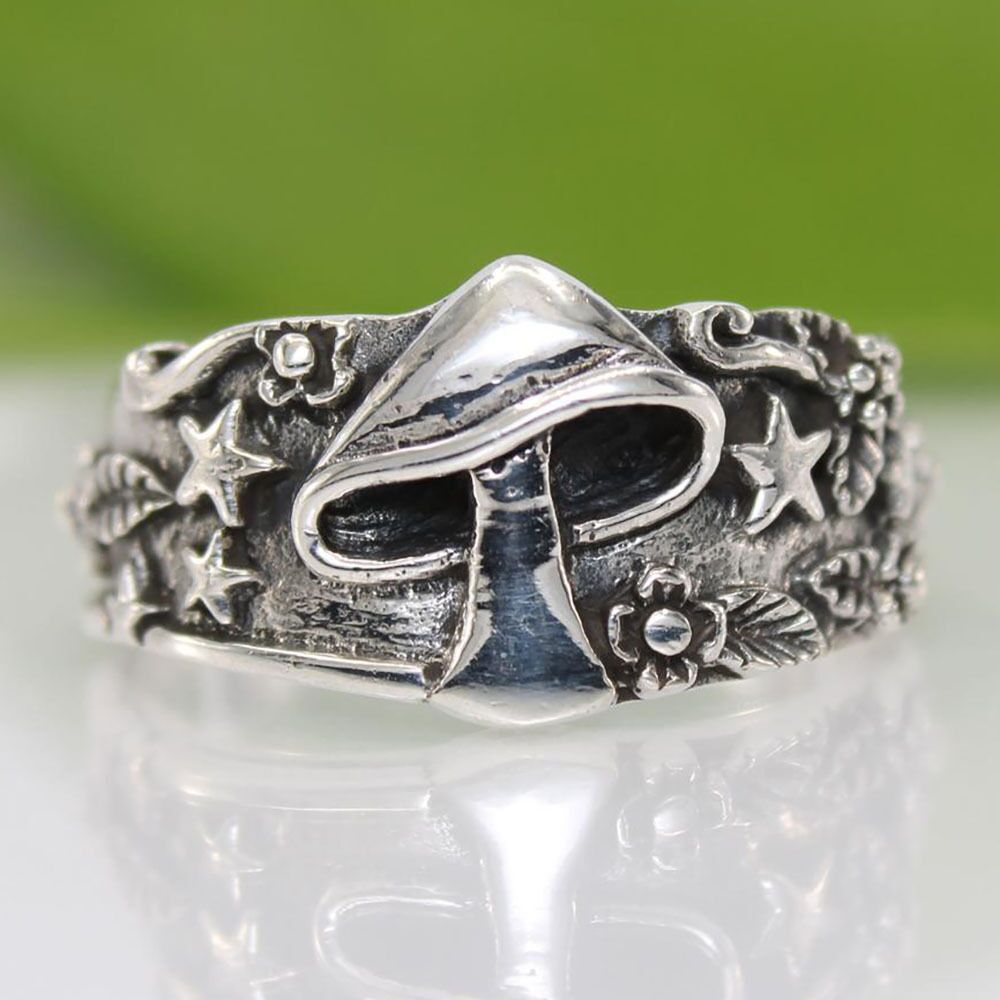 Vintage Mushroom Star Leaf Ring Persönlichkeit Mans Ringe