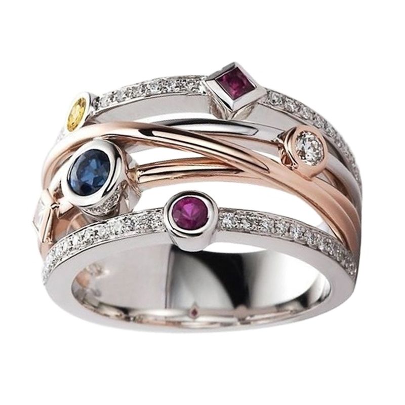 Huiran Mode Kreuz weiblicher Fingerring Schmuck Weiß / Gelb Blau / Rose Rot CZ Glanzstein Abend Party Accessoires stilvolles Geschenk