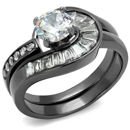 TK2546 - IP Light Black (IP Gun) Edelstahlring mit AAA-Klasse CZ in Clear