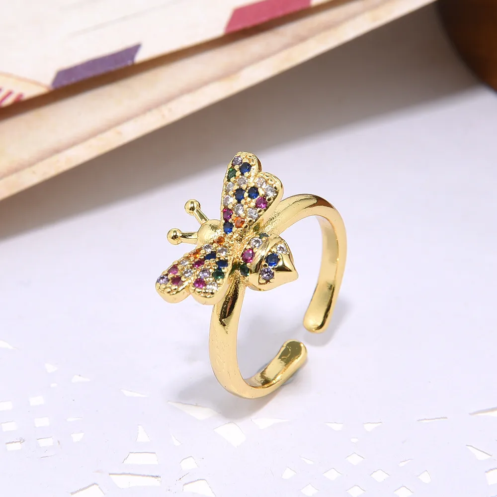 Frauen 18K Gold Micro Inlay Farbe Zircon Open Adjustable Ring