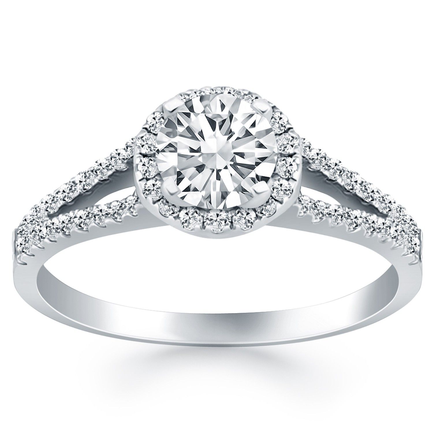 14 Karat Weißgold Halo Diamond Split Shank Verlobungsring