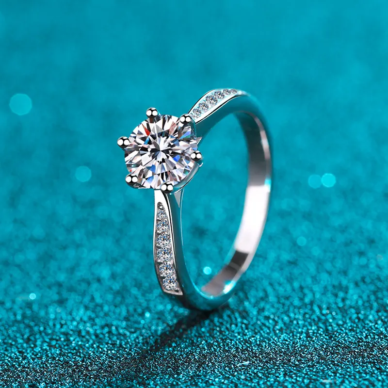Sterling Silber Mosanit Sechs Klauen Micro Inlaid Ring