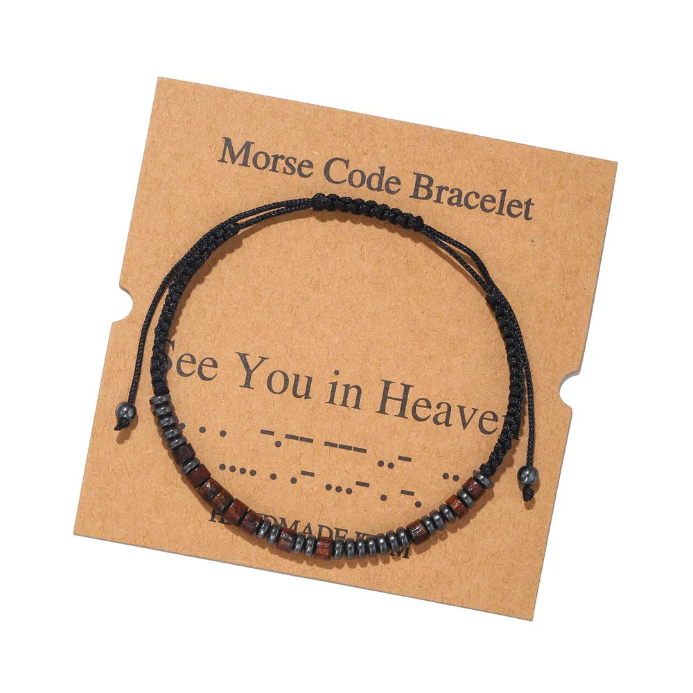 Morse Code Armband Schwarz Gallstone Holz Perlen