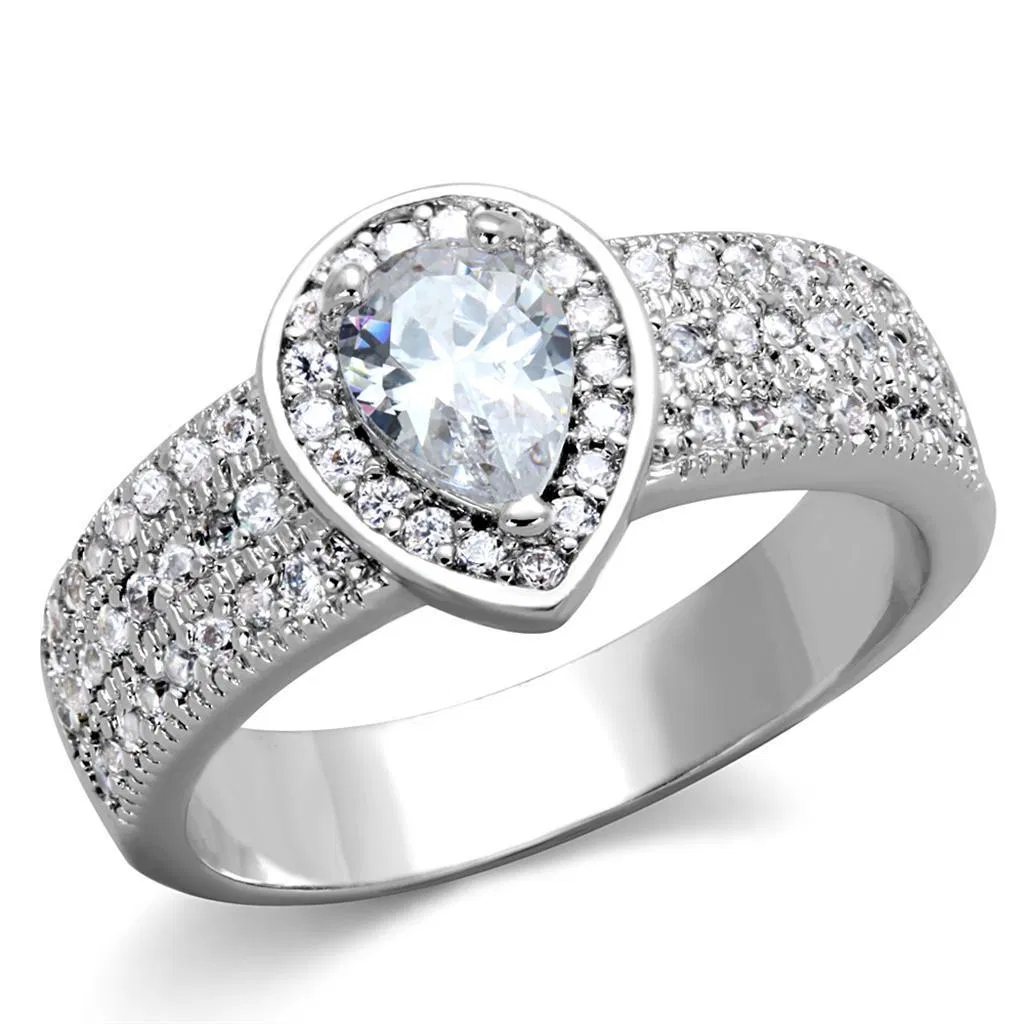3W831 - Rhodium-Messing - Ring mit AAA-Klasse CZ in Clear
