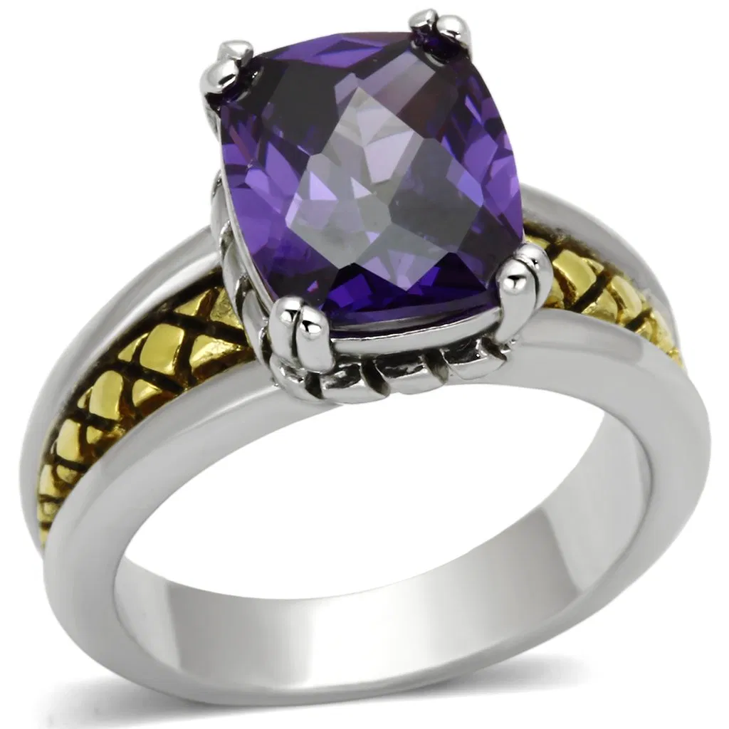 3W331 - Umgekehrter Zwei-Ton - Messing-Ring mit AAA-Klasse CZ in Amethyst
