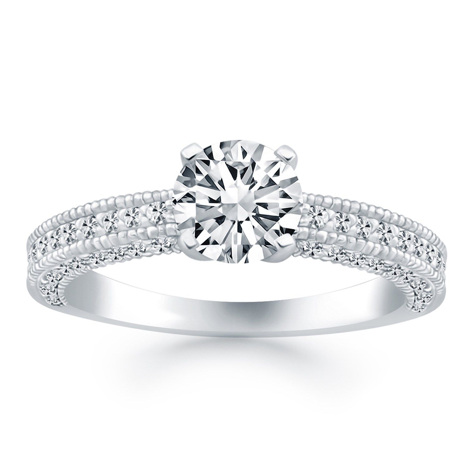 14 Karat Weißgold Diamant Micropave Milgrain Verlobungsring