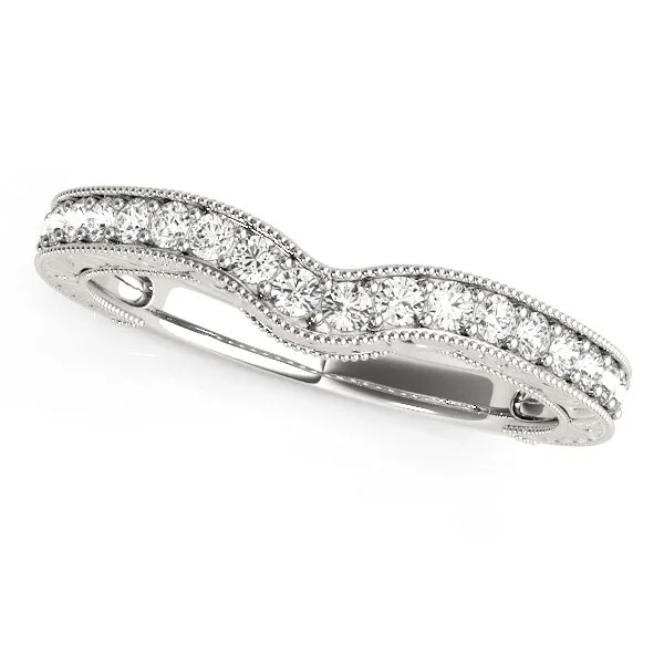 14 Karat Weißgold Perlen Border Curved Diamond Hochzeitsband (1 / 4 cttw)