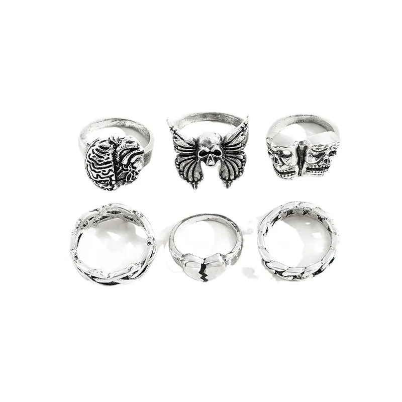 Mens Mode Vintage übertriebener Schädel Hohl Gehirn Liebe Necronomicon Ring