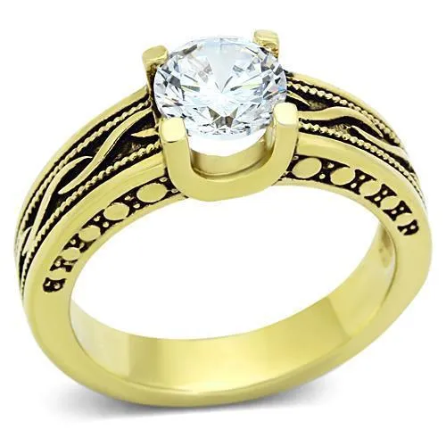 TK1410 - IP Gold (Ionenplating) Edelstahlring mit AAA-Klasse CZ in Clear