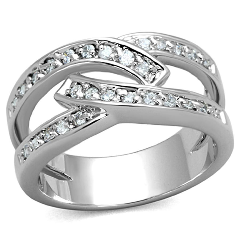 3W806 - Rhodium-Messing - Ring mit AAA-Klasse CZ in Clear