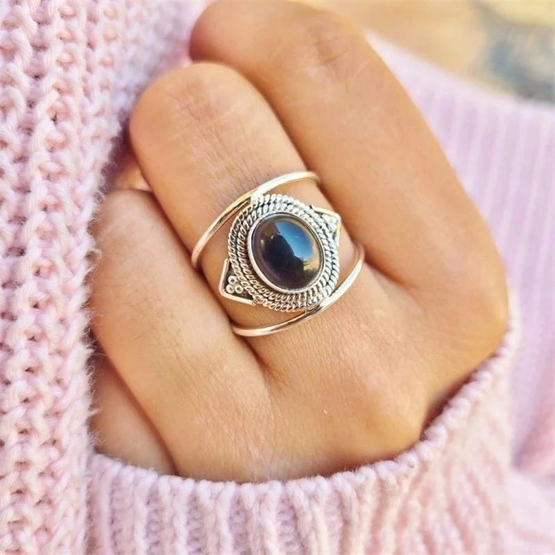 Luxus schwarzer Steinringe Zirkon Brautverlobung Hochzeitsringe Damen Mode Party Schmuck Mode Accessoires Geschenke für Sie