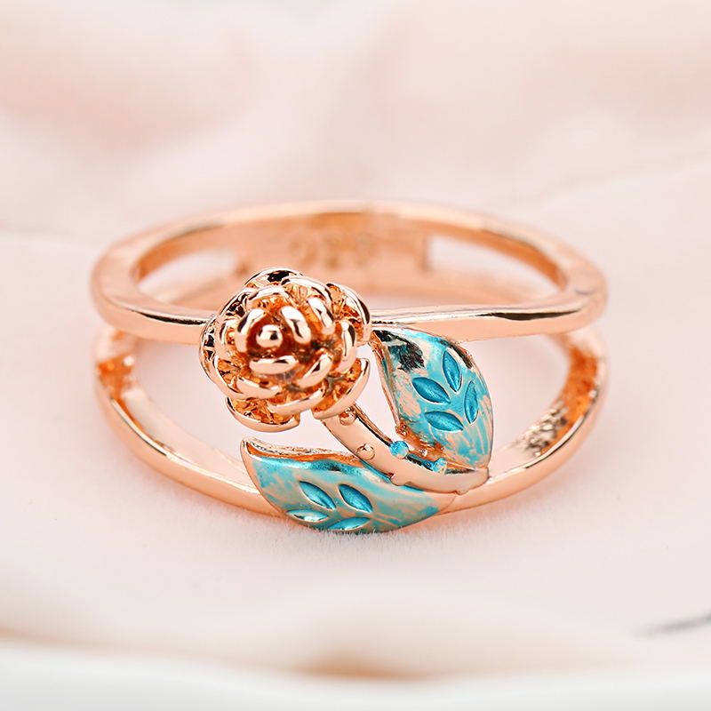 Rose Flower Hollow Out Band Ring Frauen Hochzeit Verlobungsring