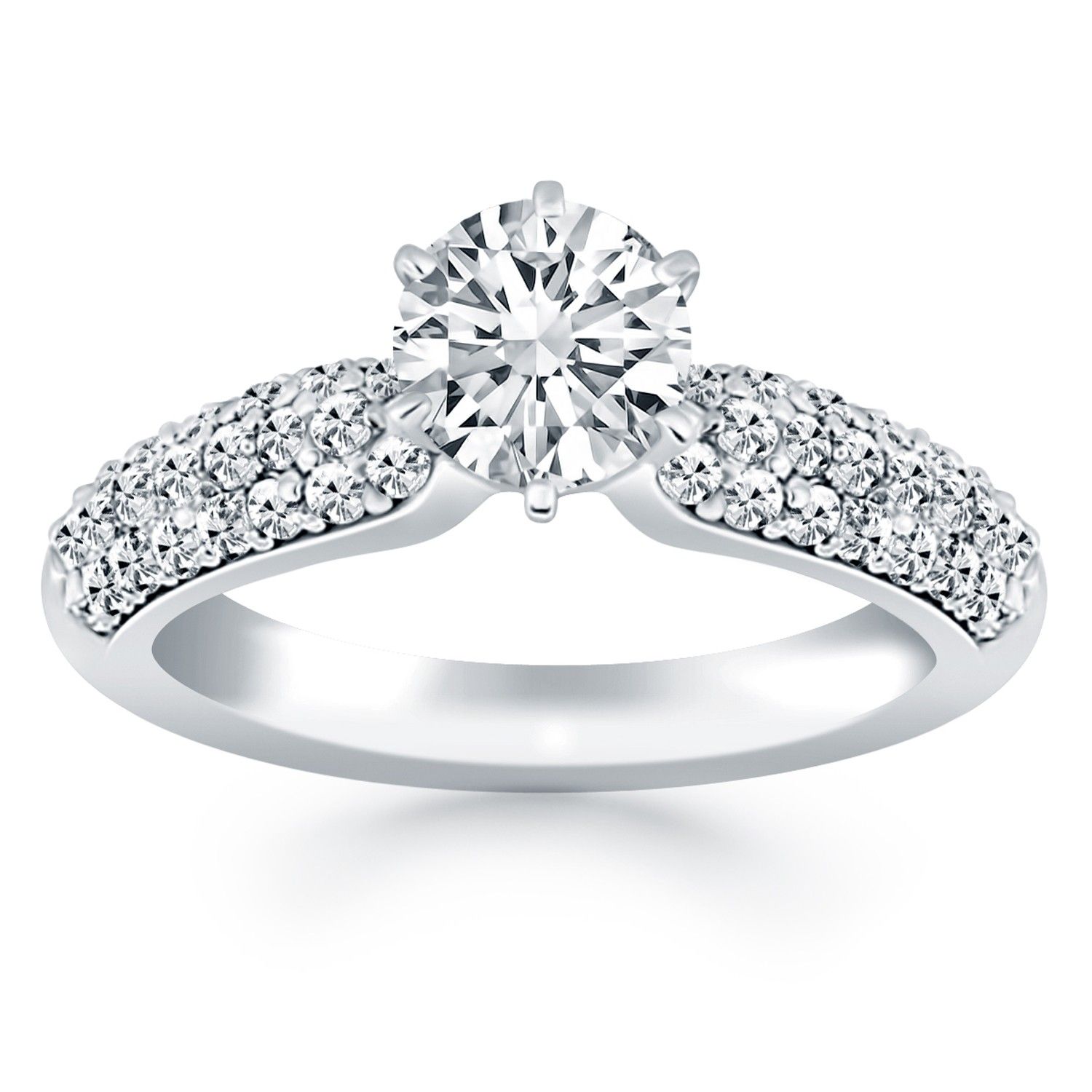 14 Karat Weißgold Triple Row Pave Diamond Engagement Ring