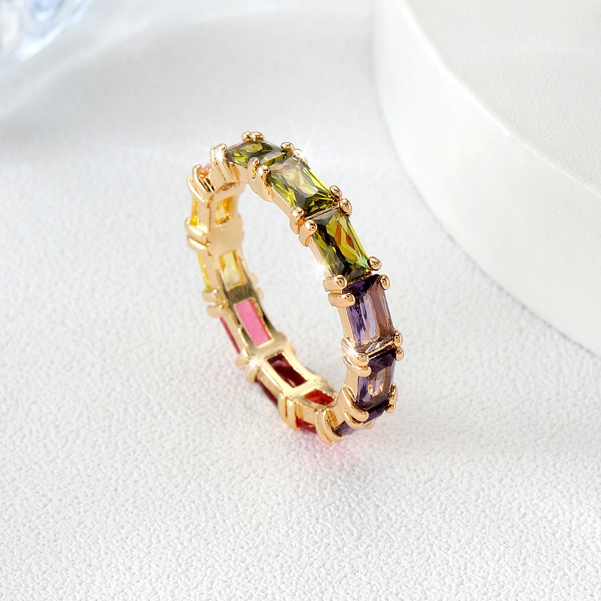 1pc Multicolor Cubic Zirkonia Circle Gold Plated Ring