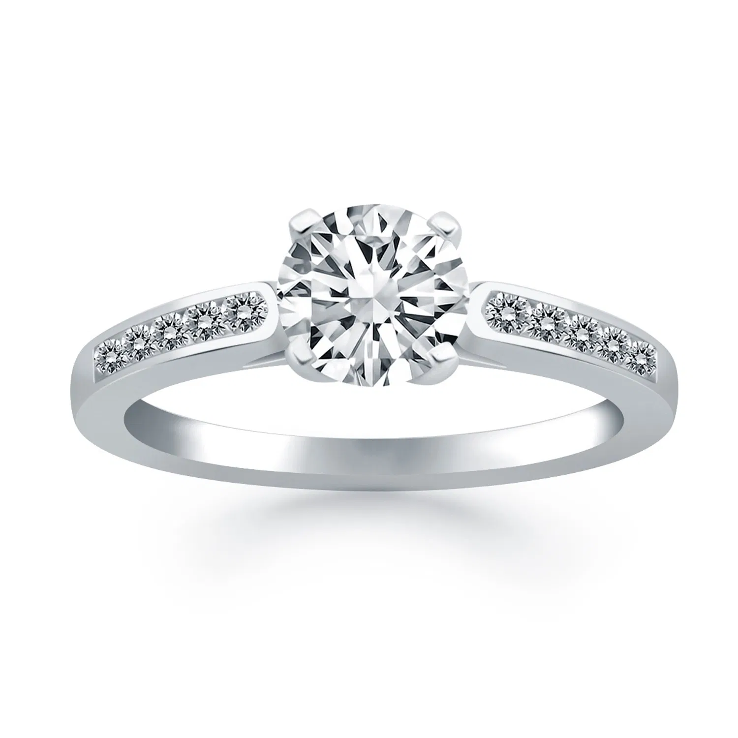 14 Karat Weißgold Diamant Kanal Kathedrale Verlobungsring