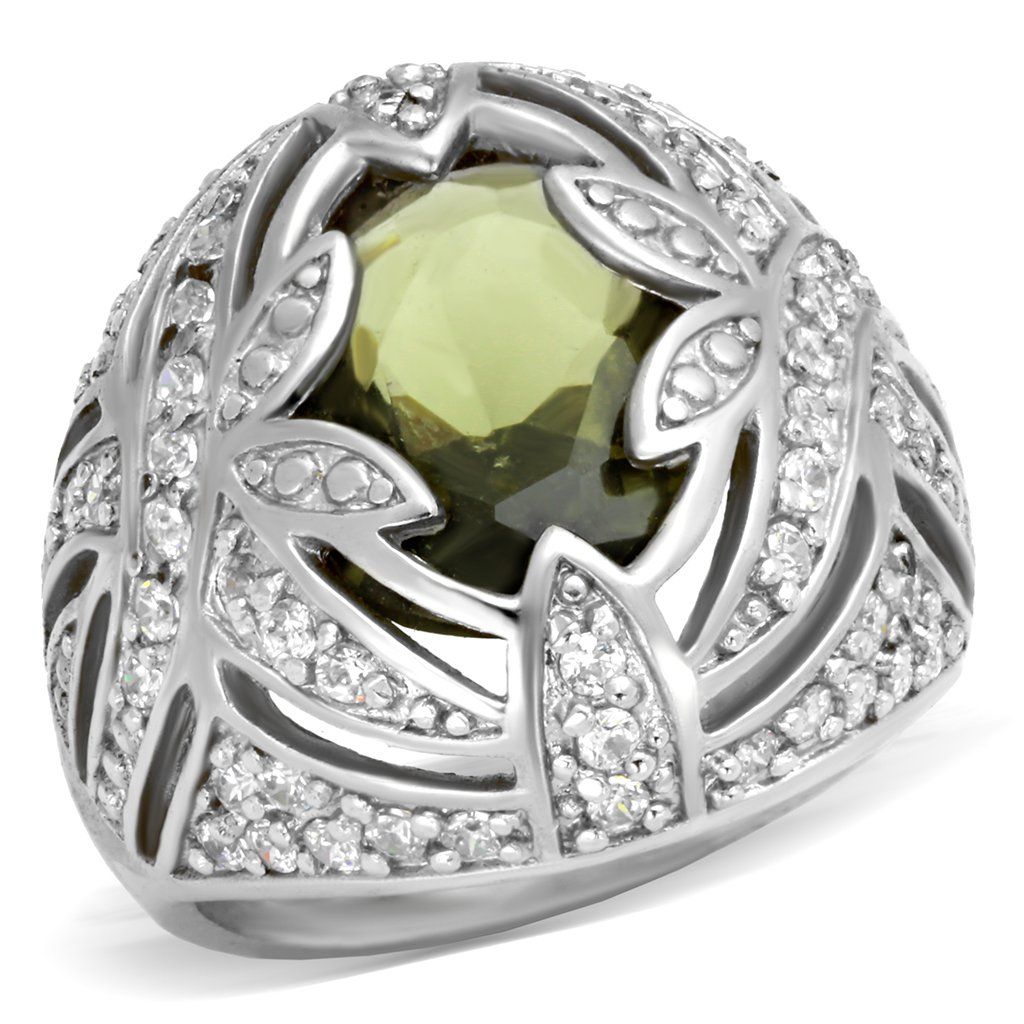 71001 - Rhodium-Messing - Ring mit AAA-Klasse CZ in Olivinfarbe
