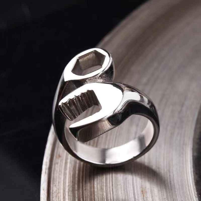 Männer 3 Farben Wrench Spanner Ring; Schwarz / Silber / Gold