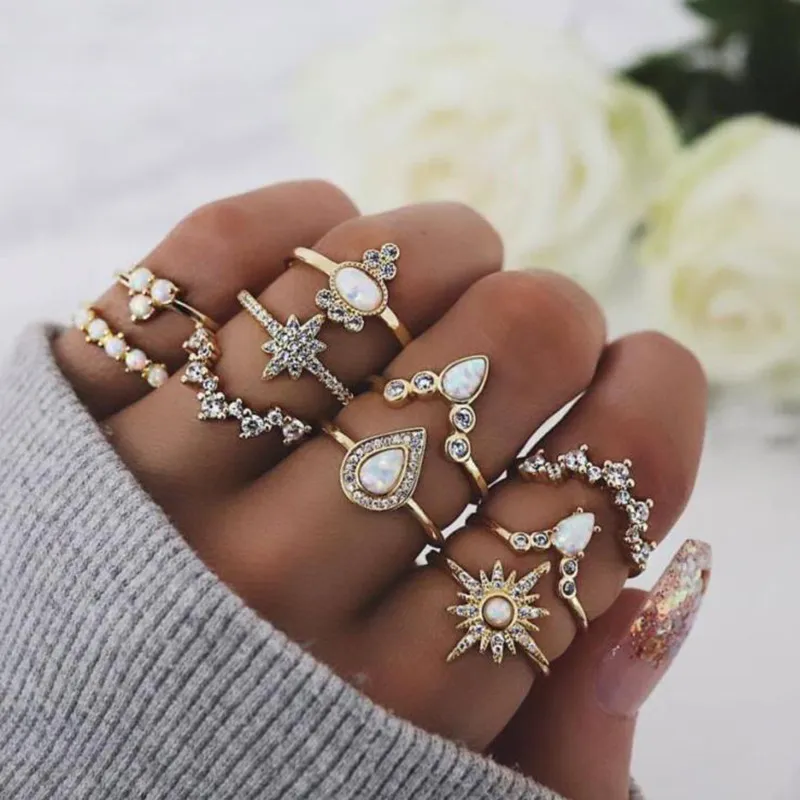 Diamant eingebettet Kombination Knuckle Ring 10 - teilige Anzug