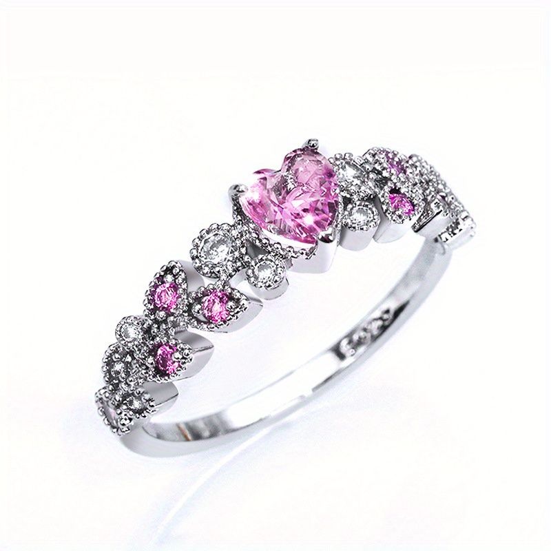 Exquisite blaue Zirkon-Ring Silberplatte süßes Herz umgeben von Blättern Frauen Versprechen Ring Feinen Schmuck für Abend Party Cocktail Party