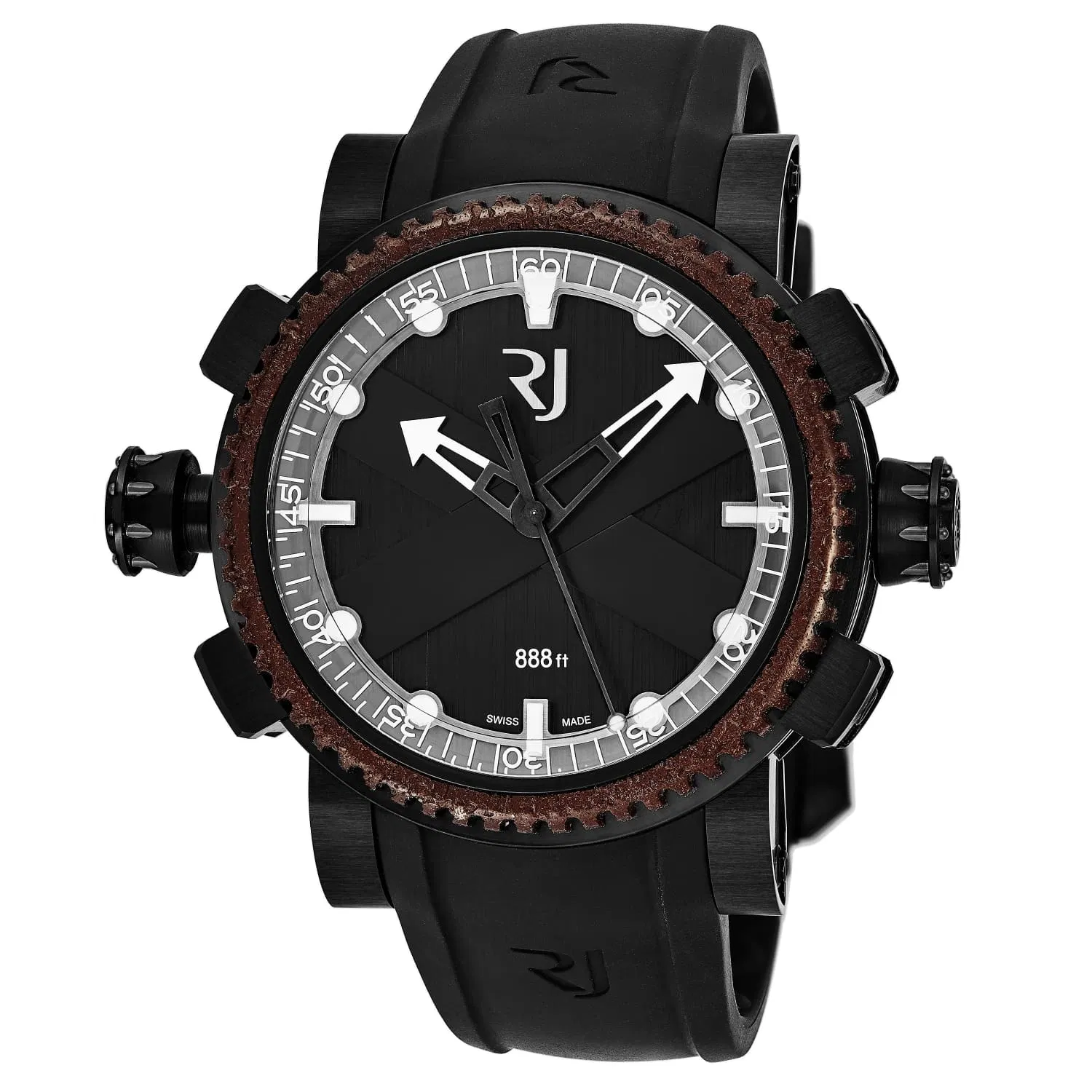 Romain Jerome Männer RJ.T.AU.DI.001.01 'Octopus' Schwarz Zifferblatt Gummiband Titanic Rosted Steel Bezel Taucher Automatische Uhr