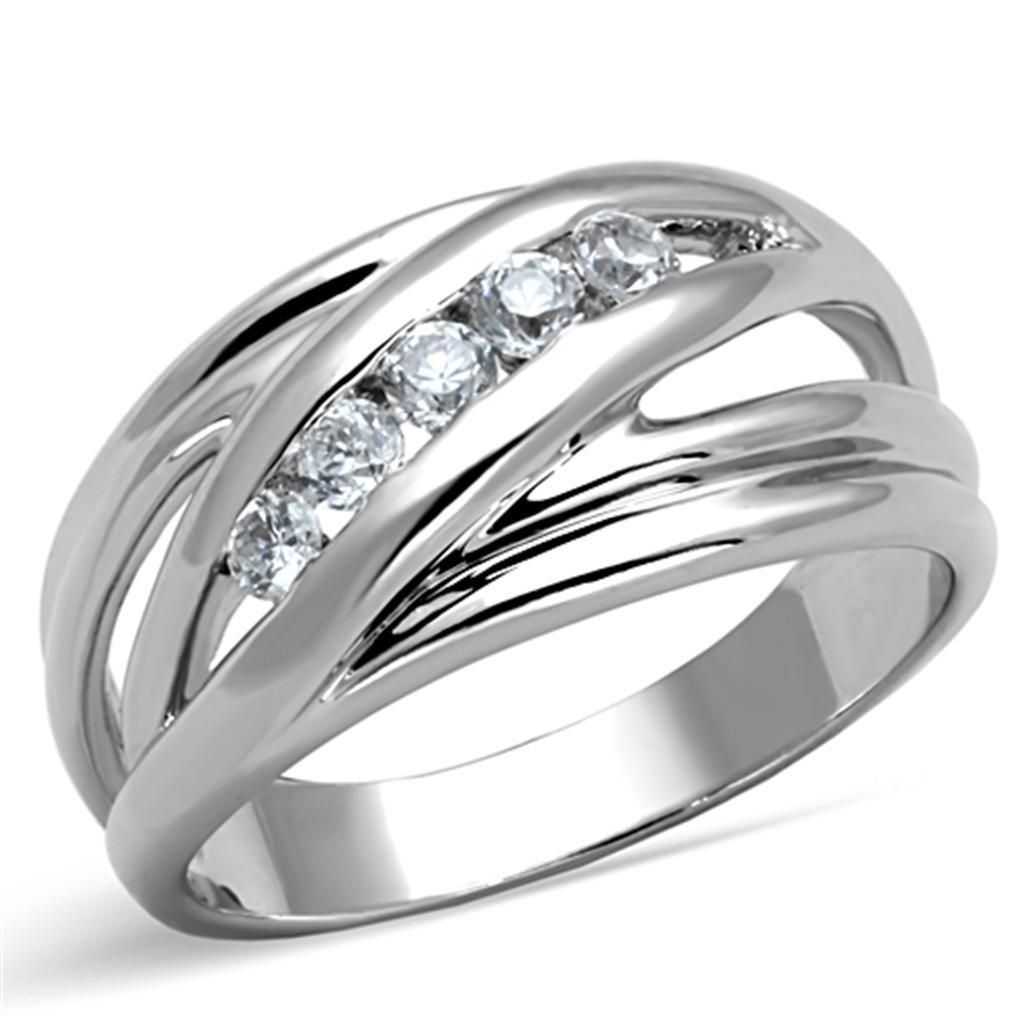 3W830 - Rhodium-Messing - Ring mit AAA-Klasse CZ in Clear