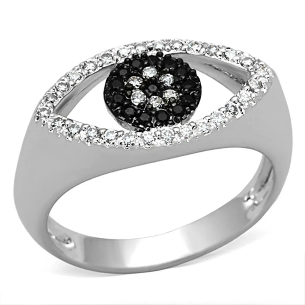 3W470 - Rhodium + Ruthenium-Brass Ring mit AAA-Klasse CZ in Schwarzem Diamant