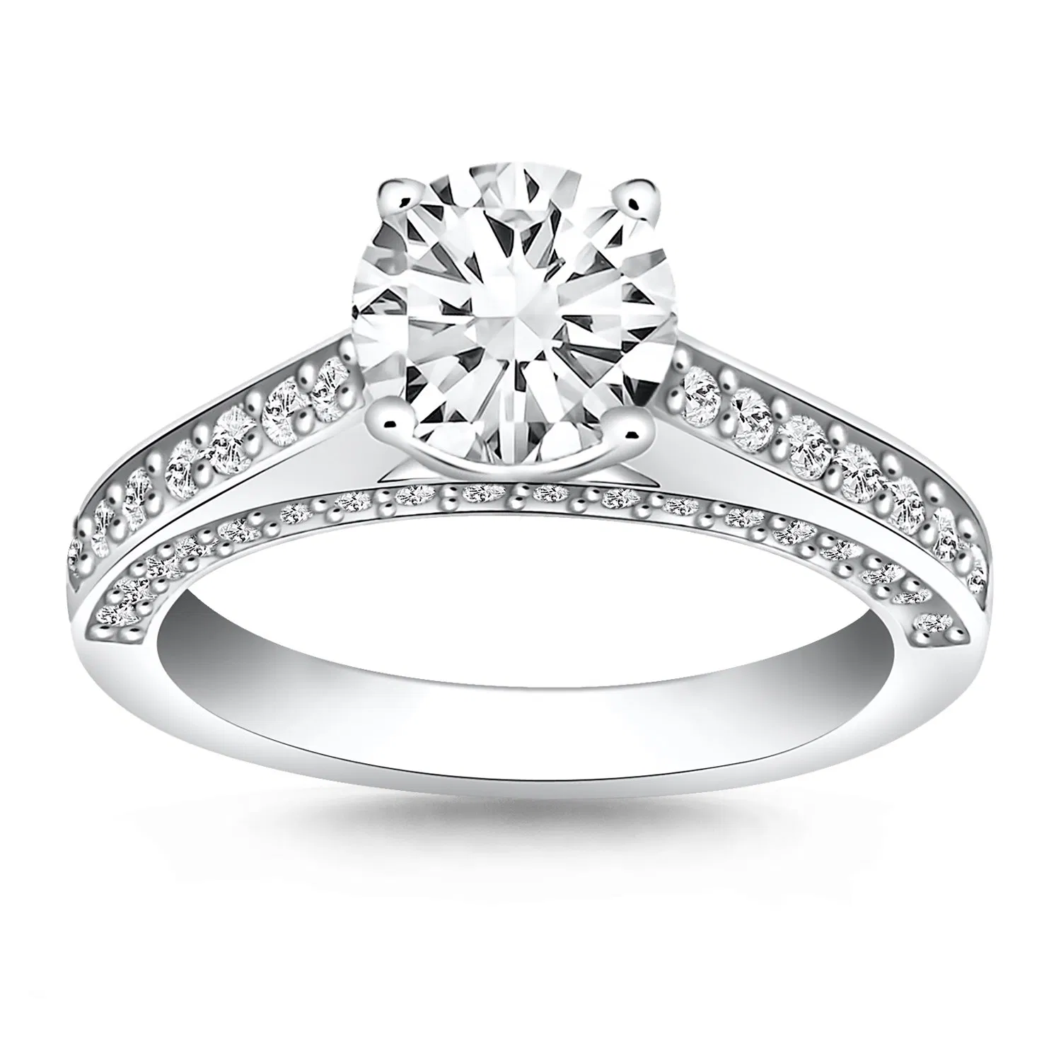 14 Karat Weißgold Pflaster Diamant Kathedrale Verlobungsring