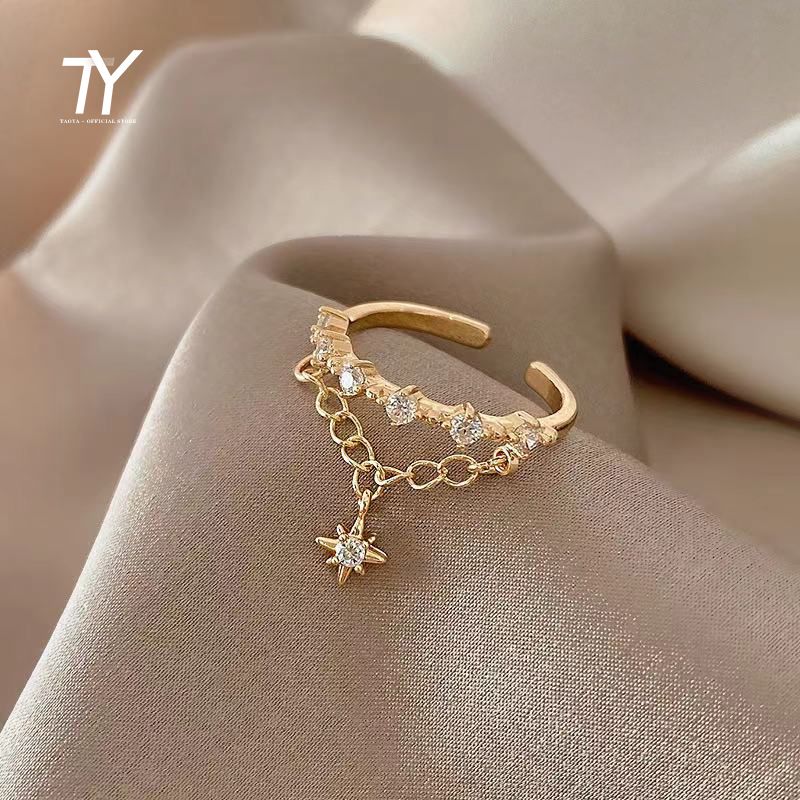 2022 Klassische Star-Element - Anhänger Goldfarbe offene Ringe für Frauen koreanische Mode Schmuck Hochzeitsfeier Mädchen ungewöhnliche Sexy Ring