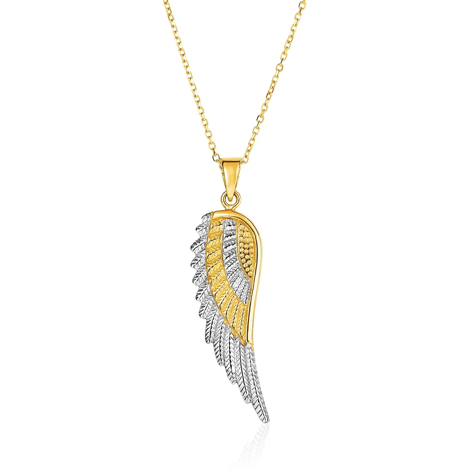 14 Karat Zwei-Ton Gelb und Weiß Gold Angel Wing Anhänger