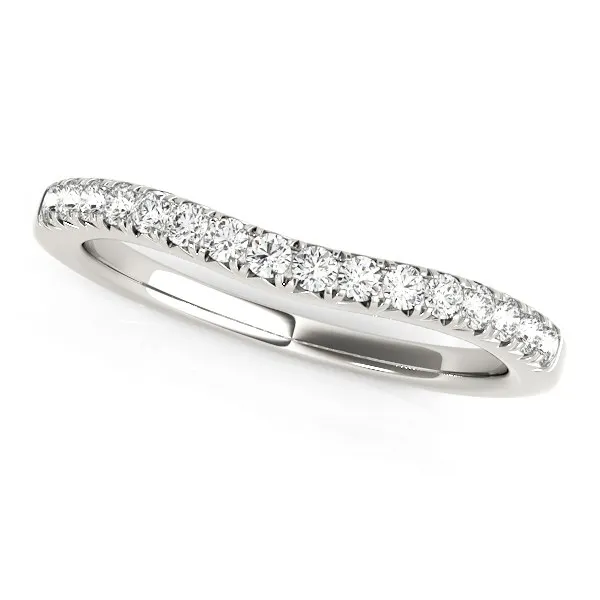 14 Karat Weißgold Pflaster Set Round Curved Hochzeitsband (1 / 4 cttw)